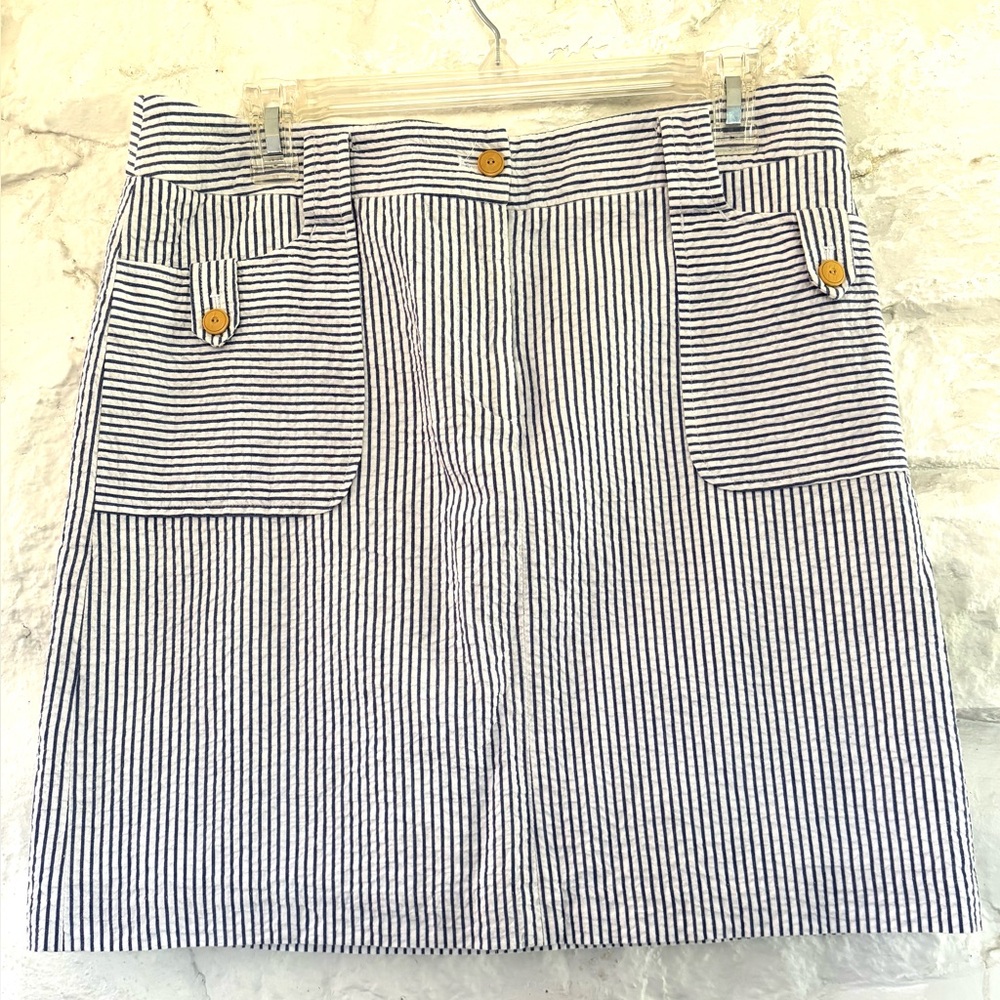 J.McLaughlin Striped Seersucker Skirt 100% Cotton Made in USA Coastal Sz 8